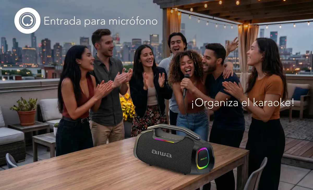 Bocina Portátil Bluetooth Aiwa AWA408 55W — Conexión Bluetooth y luces en ambiente nocturno