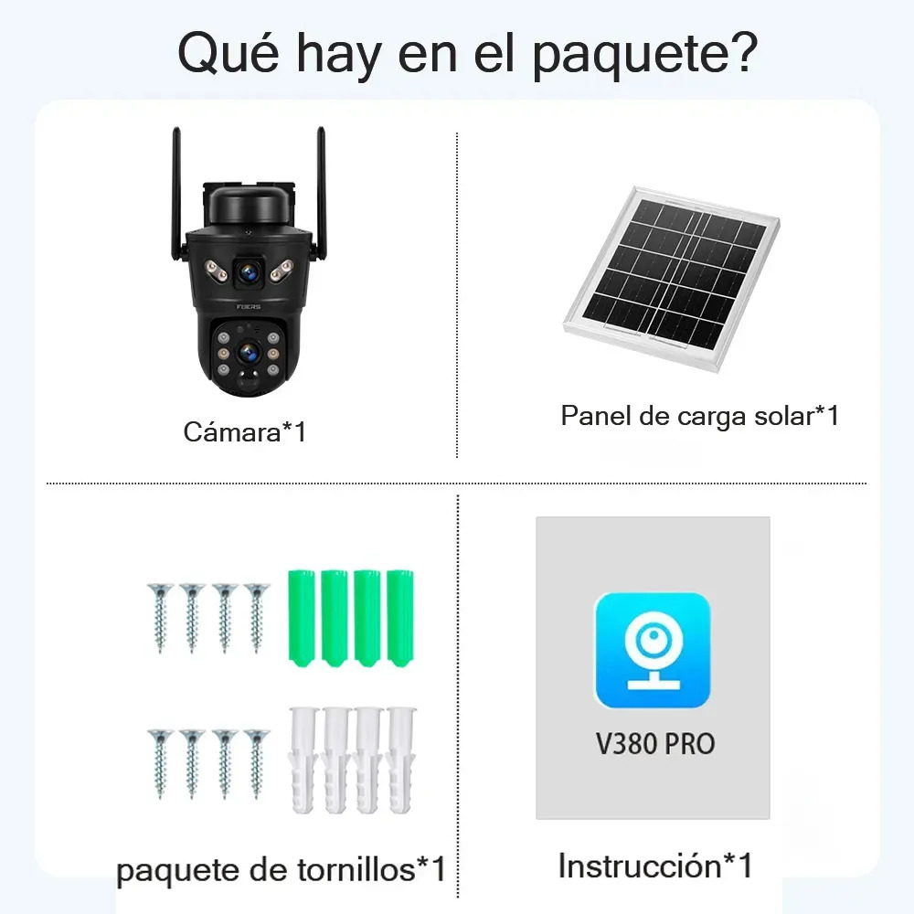Cámara de Seguridad Exterior Wifi Fuers Doble Lente 8MP — Panel solar 7W y batería 8000mAh