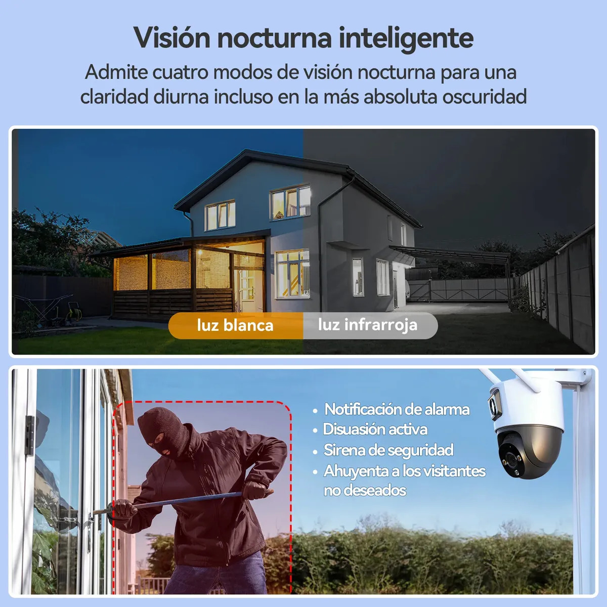 Cámara de seguridad Imou Cruiser Dual 6MP exterior — Detalle del lente y carcasa IP66