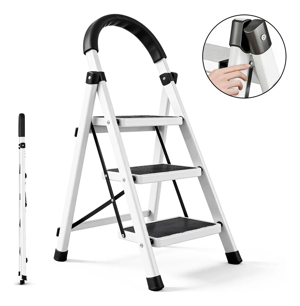 Escalera plegable 3 peldaños Raganet acero inoxidable