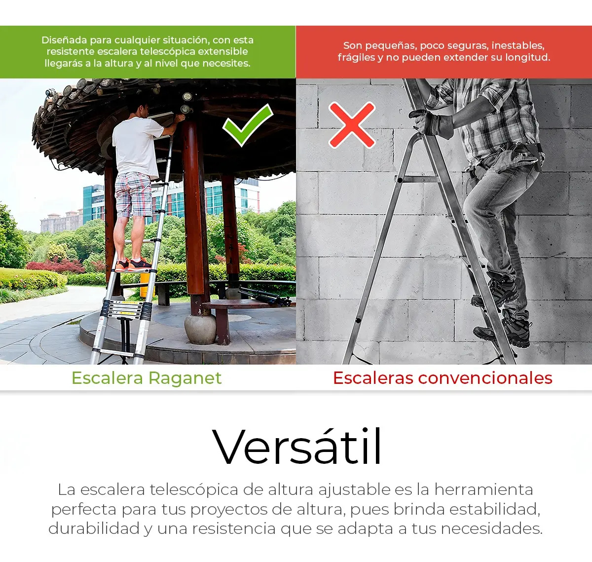 Escalera Telescópica 5m Raganet para Hogar — Detalle de los ganchos de bloqueo en aluminio