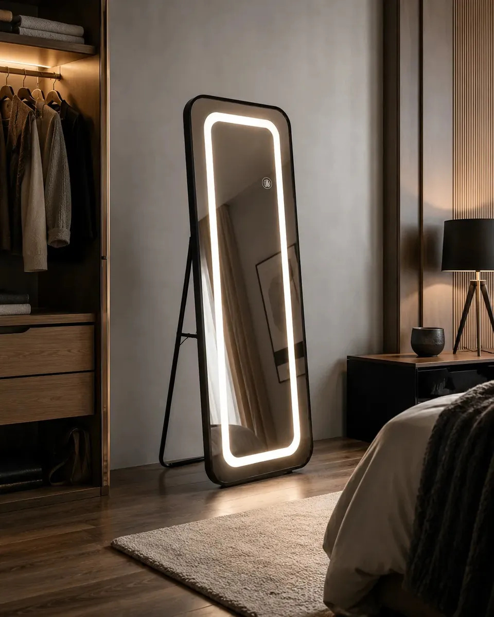 Espejo LED Cuerpo Completo Mazteca Drive 115x35cm — Marco negro con esquinas redondeadas y luz LED perimetral
