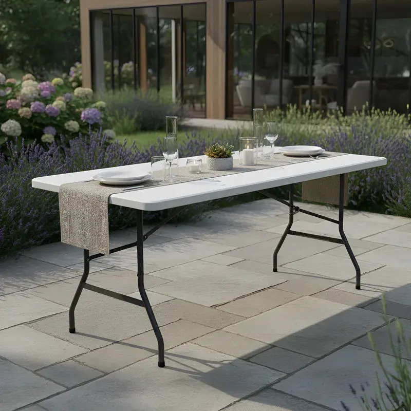 Mesa Plegable Styrka MPTP01 1.80m Blanca — Estructura plegada tipo portafolio