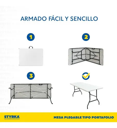 Mesa Plegable Styrka MPTP01 1.80m Blanca — Vista superior de la superficie rectangular