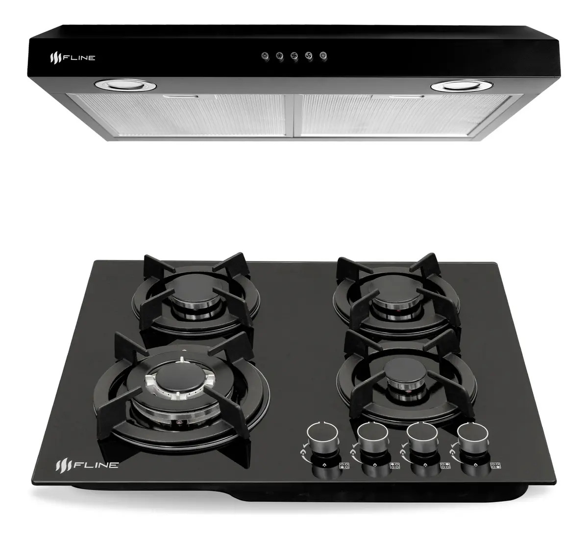 Parrilla de gas 4 quemadores Fline OS4BR60 con campana