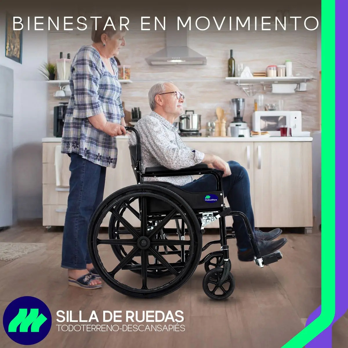 Silla de ruedas plegable Medical Store OR255 acero — Detalle de descansabrazos acolchados y empuñaduras