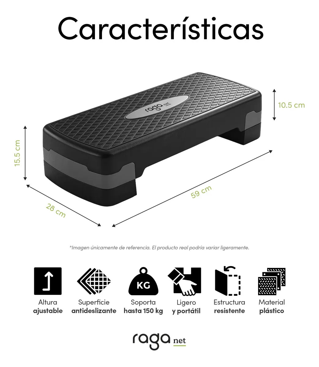 Step Raganet DP007 banco de aerobics con 2 alturas — Patas ajustables que cambian la altura del step